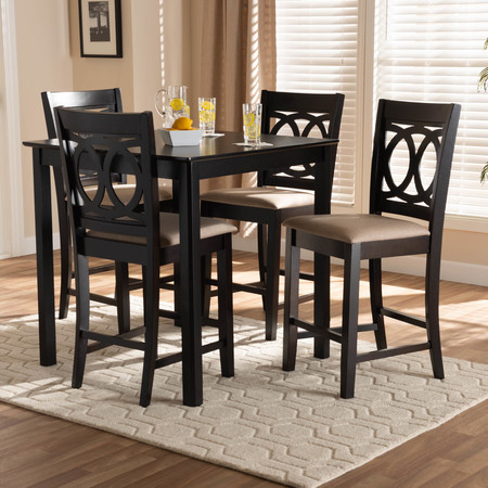 Baxton Studio Lenoir Sand Upholstered Espresso Finished 5-Piece Wood Pub Set 157-9593-9776